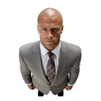 view from top of a standing business man, top of his head, looking front, top view . AI Generated png