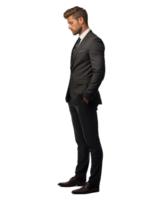 full body of 30 years old businessman looking down face down . AI Generated png