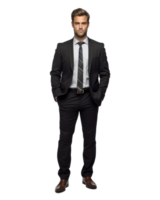full body view of a 30 years old young handsome business man with an upset expression on his face . AI Generated png