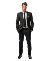 full body view of a 30 years old young handsome business man with an upset expression on his face . AI Generated png