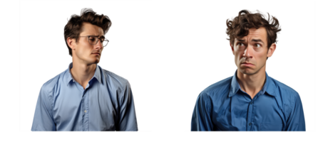 confused looking man in a blue shirt . AI Generated png