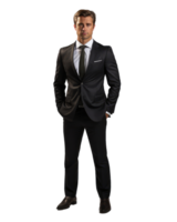 full body view of a 30 years old young handsome business man with an upset expression on his face . AI Generated png