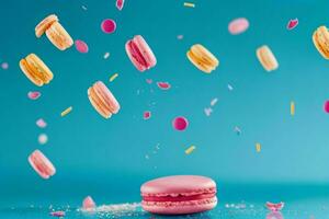 colorful macarons with sugar explosion. AI Generative Pro Photo