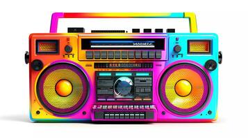 AI Generated Colorful retro Boom box on bright color background. Retro cassette recorder photo