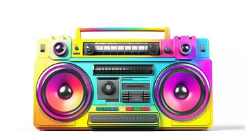 AI Generated Colorful retro Boom box on bright color background. Retro cassette recorder photo