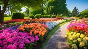 un hermosa maravilloso flor jardín muy lleno con vibrante generado por ai foto