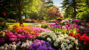 un hermosa maravilloso flor jardín muy lleno con vibrante generado por ai foto