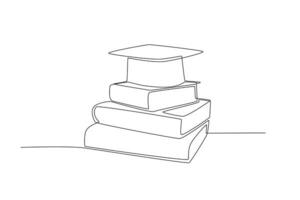 A stack of books and a graduation cap vector