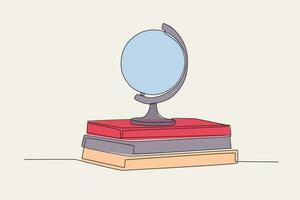 Color illustration of a globe on a stack of books vector