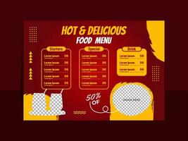 Hot and delicious food horizontal design menu template vector