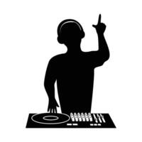 diseño de silueta de disc jockey. hombre animador en fiesta y club. signo y símbolo de la vida nocturna. vector