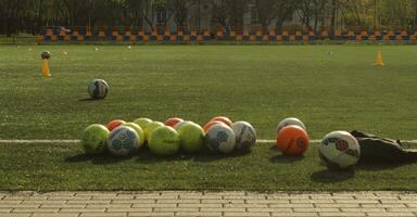 Sankt Petersburg Russia 10 17 2023 Soccer ball at night in grass with stadium photo