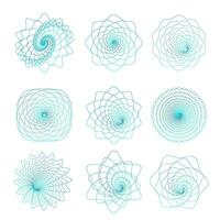 Asymmetric Guilloche rosettes set for backgrounds of certificate,diploma and money banknote. Thin trendy Watermark, security sign for business contracts, notarial documents. Lace vector contour design