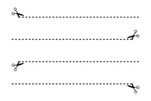 vector tijeras icono, punteado líneas con tijeras símbolos, corte línea con tijeras.