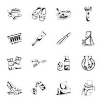 Bundle of Beauty and Grooming Tools Glyph Icons vector