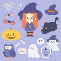 Halloween Doodles Cute Vector Set. Collection of Halloween and magic element