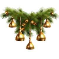 Natale ghirlanda d'oro brillante campane decorativo con pino rami ai generativo png