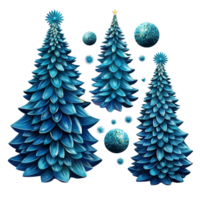 set of christmas blue tree xmas decoration ai generative png