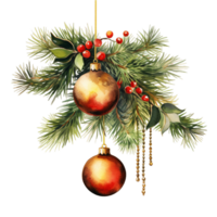 Christmas tree branches decoration with hanging balls ai generative png