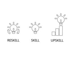 upskill compare to skill and reskill line black and white icon vector