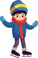 A happy child wearing colorful winter clothing is ice skating in the winter season. png
