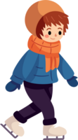 A happy child wearing colorful winter clothing is ice skating in the winter season. png