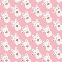 Cute rabbit and strawberry seamless pattern on pink background vector
