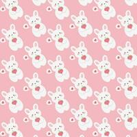 Cute rabbit and strawberry seamless pattern on pink background vector