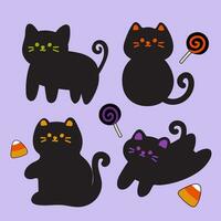 conjunto de diferente actitud linda negro gatos negro gato silueta recopilación. sencillo gráfico diseño, vector Arte imagen ilustración, aislado en blanco fondo, Víspera de Todos los Santos tema