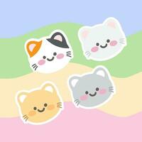 Set of cute little cat with pastel background vector