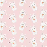 Cute rabbit and Carrot seamless pattern on pink background vector