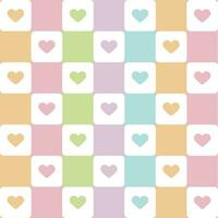 pastel seamless pattern with hearts on a checkered background. vector