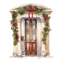 Door For Christmas Event. Watercolor Style. AI Generated png