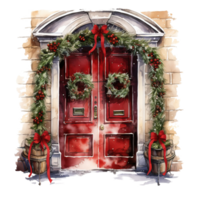 Door For Christmas Event. Watercolor Style. AI Generated png