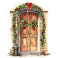 Door For Christmas Event. Watercolor Style. AI Generated png