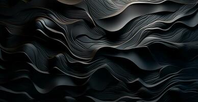 Abstract black background, wavy lines lighting - AI generated image photo