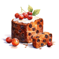 Christmas Fruit Cake For Christmas Event. Watercolor Style. AI Generated png