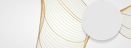 Golden shiny wavy lines and grey circle abstract background vector