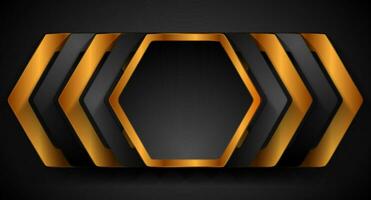 Black and golden hexagons abstract tech geometric background vector