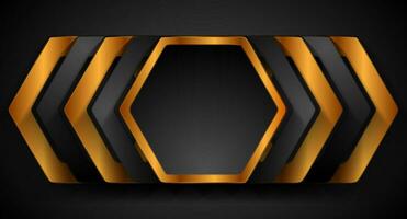 Black and golden hexagons abstract tech geometric background vector