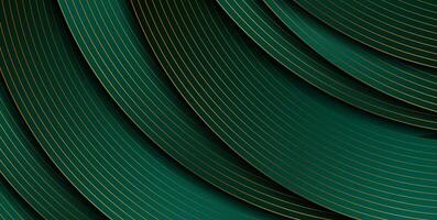 Dark green and golden abstract tech geometric wavy background vector