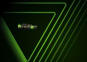 Green glowing neon triangles abstract tech background vector