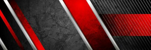 Black and red grunge tech background with metallic stripes vector