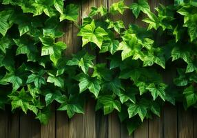 Green leaves, ivy, spread over a fence or wall. Ai generative photo