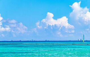 Sailing boats yachts ship jetty Playa del Carmen beach Mexico. photo