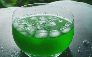 Refreshing summer drink with ice and lime. Generative AI. photo