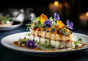 elegante Mariscos plato en un gastrónomo estilo. generativo ai foto