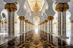 jeque zayed grandioso mezquita en abu dhabi, unido árabe emiratos, jeque zayed grandioso mezquita en el abu dhabi, ai generado foto