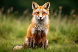 Red fox Vulpes vulpes sitting in the grass, Red foxes standing in different positions on a white background, side view, AI Generated photo