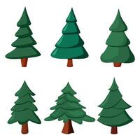 Winter colorful cartoon Christmas tree vector set. Vector illustration